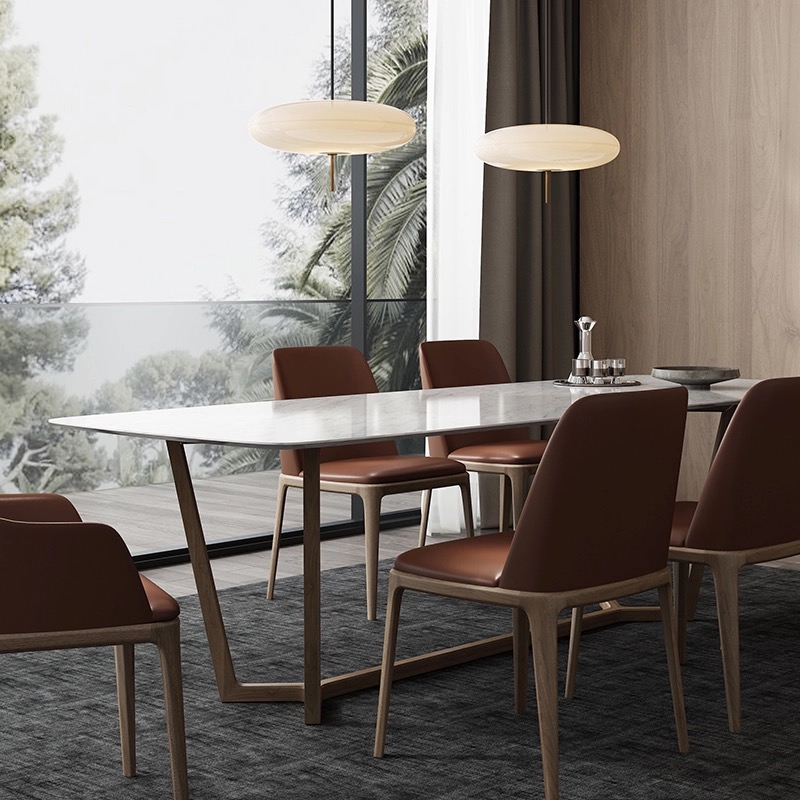A complete dining room scene with the Evelyn table and dining chairs